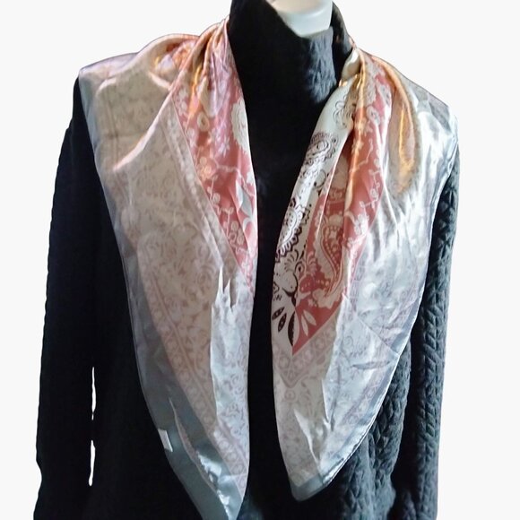 Paisley Print Scarf 35x35 Inches Square Pink Brown - Picture 6 of 10